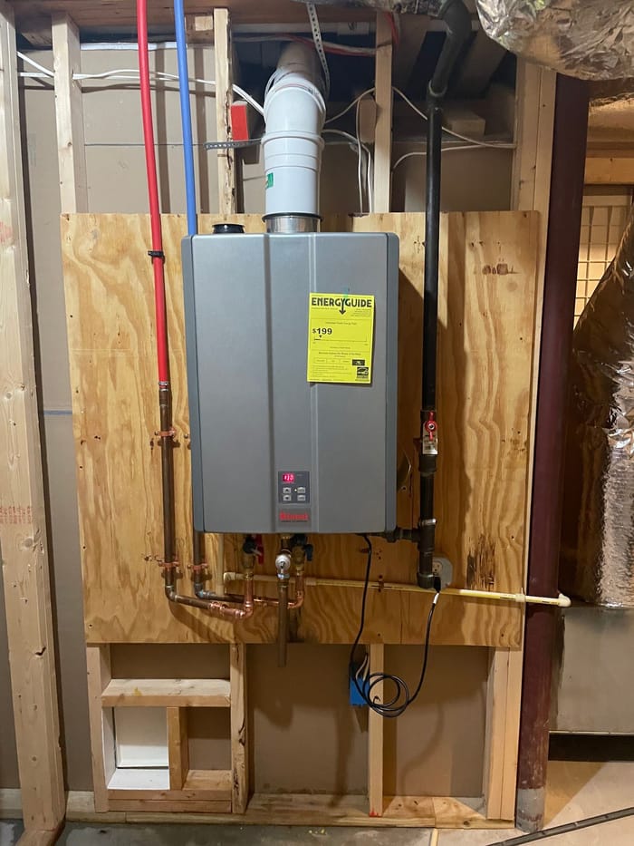 Tankless water heater with new copper and PEX piping